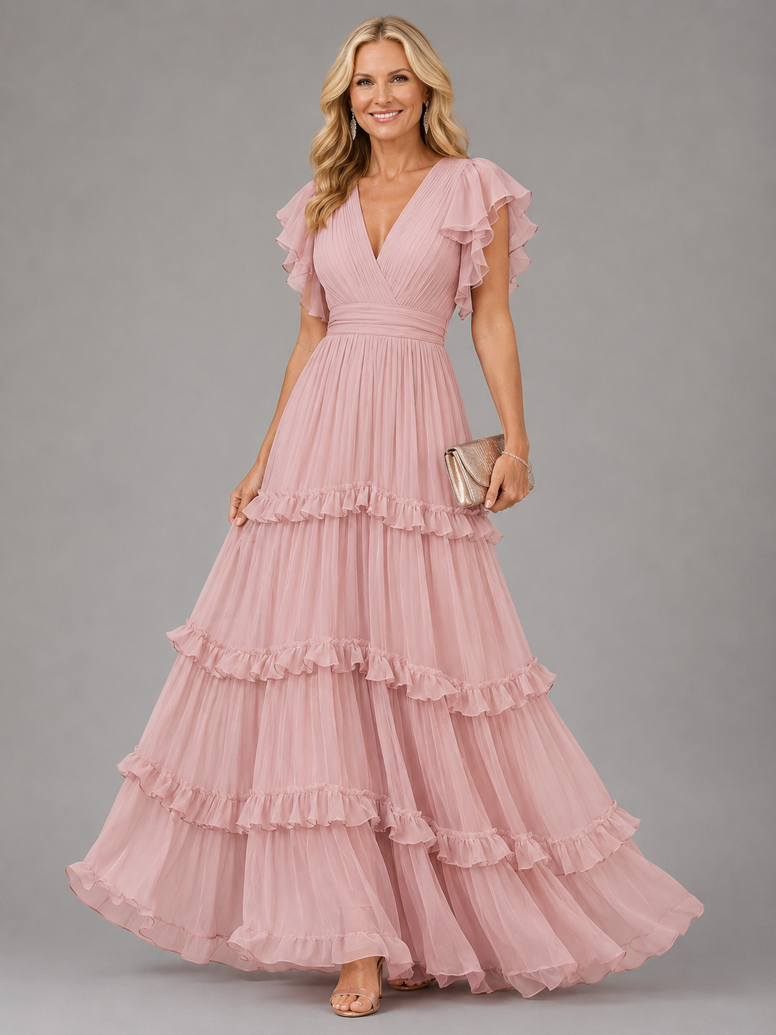 Zoe | Elegant Light Pink Wedding Maxi Dress