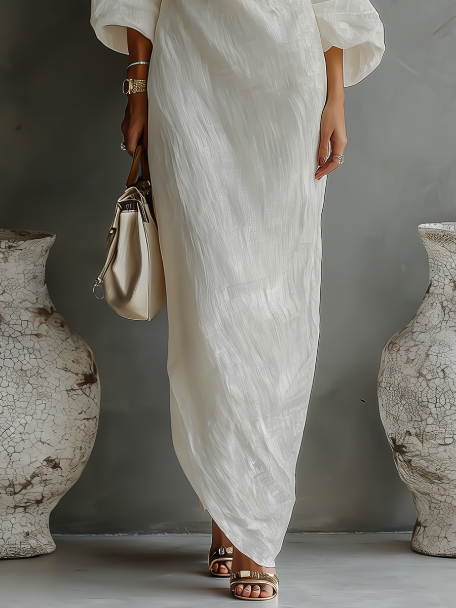 Ivory linen off-shoulder dress