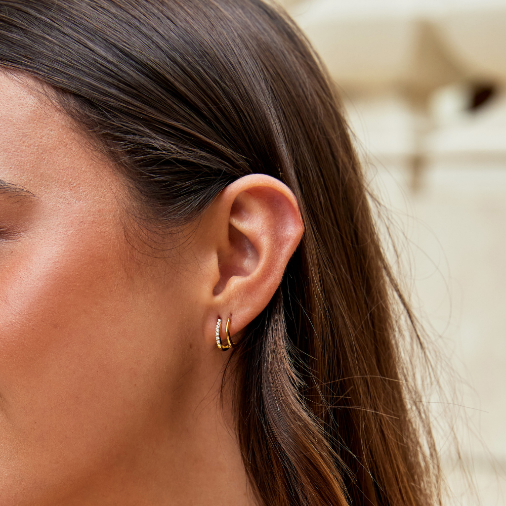 Double Hoop Gold & Crystal Earrings