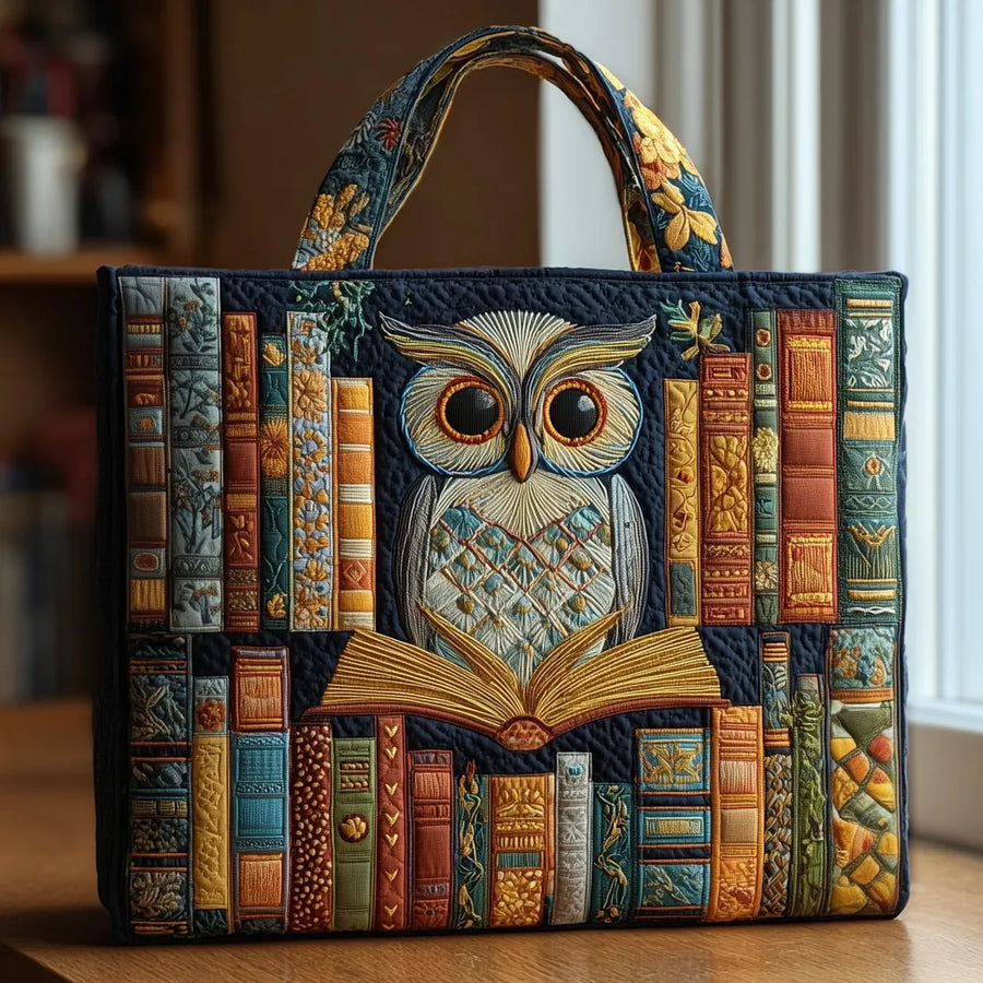 Handcrafted Tote Bag - Owl with Vintage Books