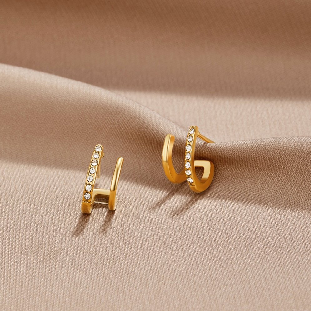 Double Hoop Gold & Crystal Earrings