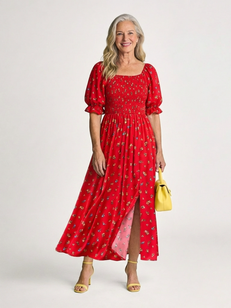 Delphine | Square Neck Floral Midi Dress