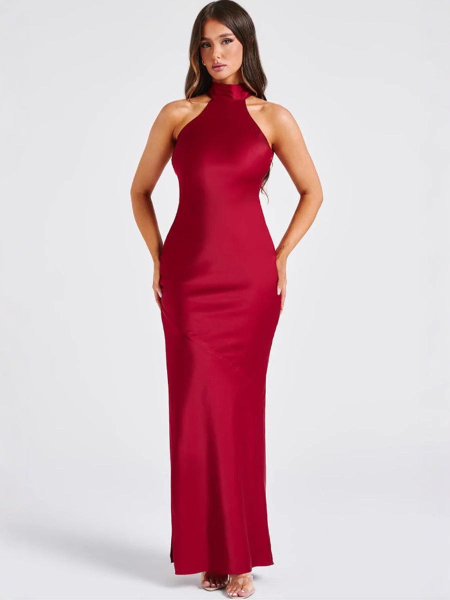 ZEYNEP | Elegant Satin Halter Neck Maxi Dress