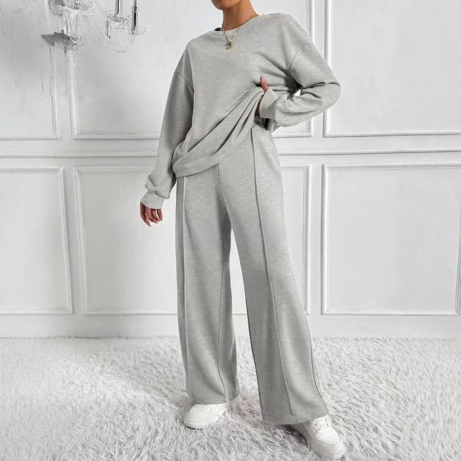 AMBRA™ - Casual Long Sleeve Sweatshirt and High Waist Pants Set