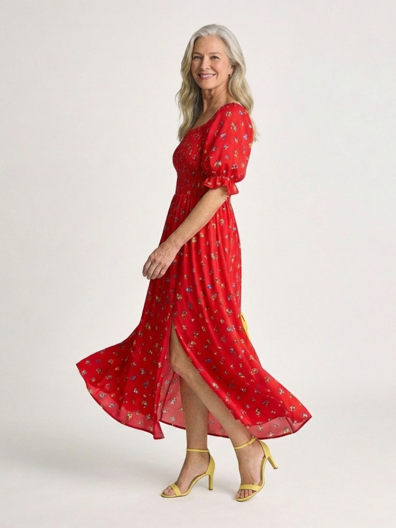 Delphine | Square Neck Floral Midi Dress