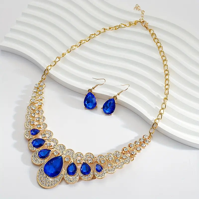 Royal Sapphire Necklace And Earrings Set