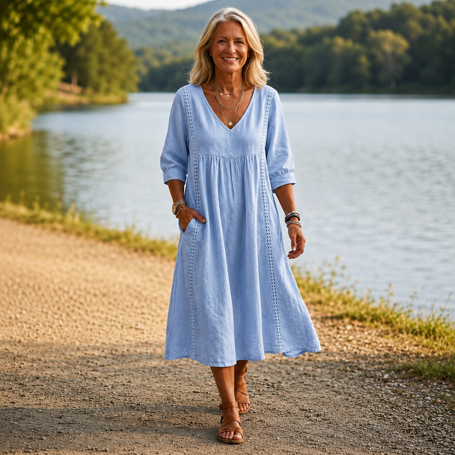 Emma | Elegant Lightweight Maxi Dress with Ruched 3/4 Sleeves