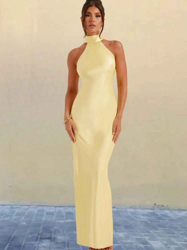 ZEYNEP | Elegant Satin Halter Neck Maxi Dress