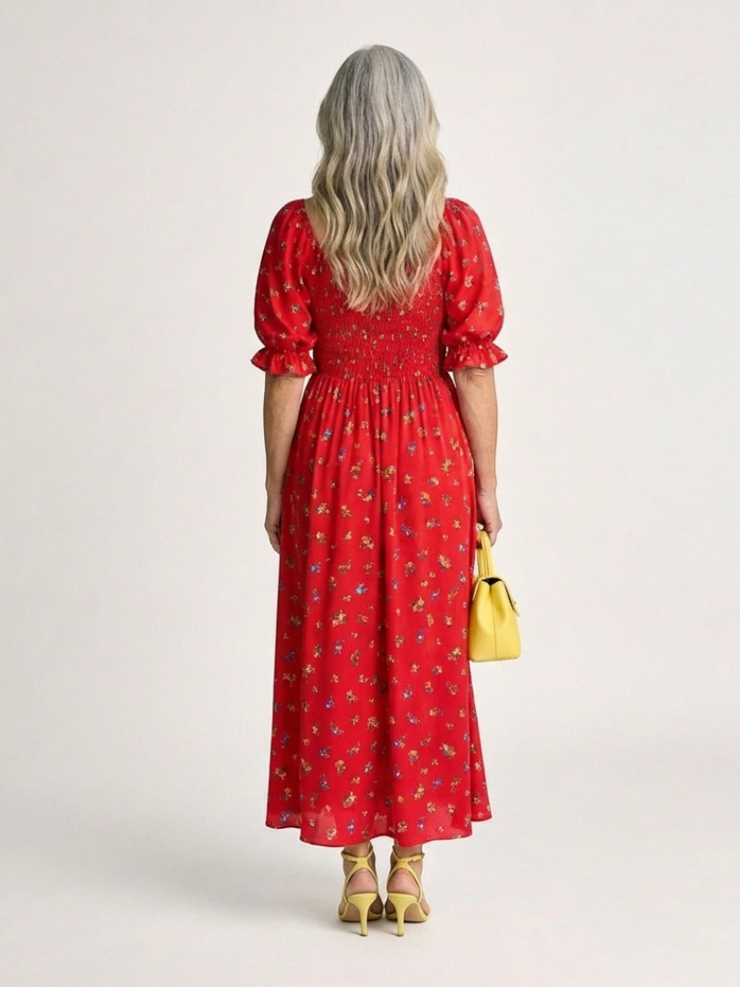 Delphine | Square Neck Floral Midi Dress
