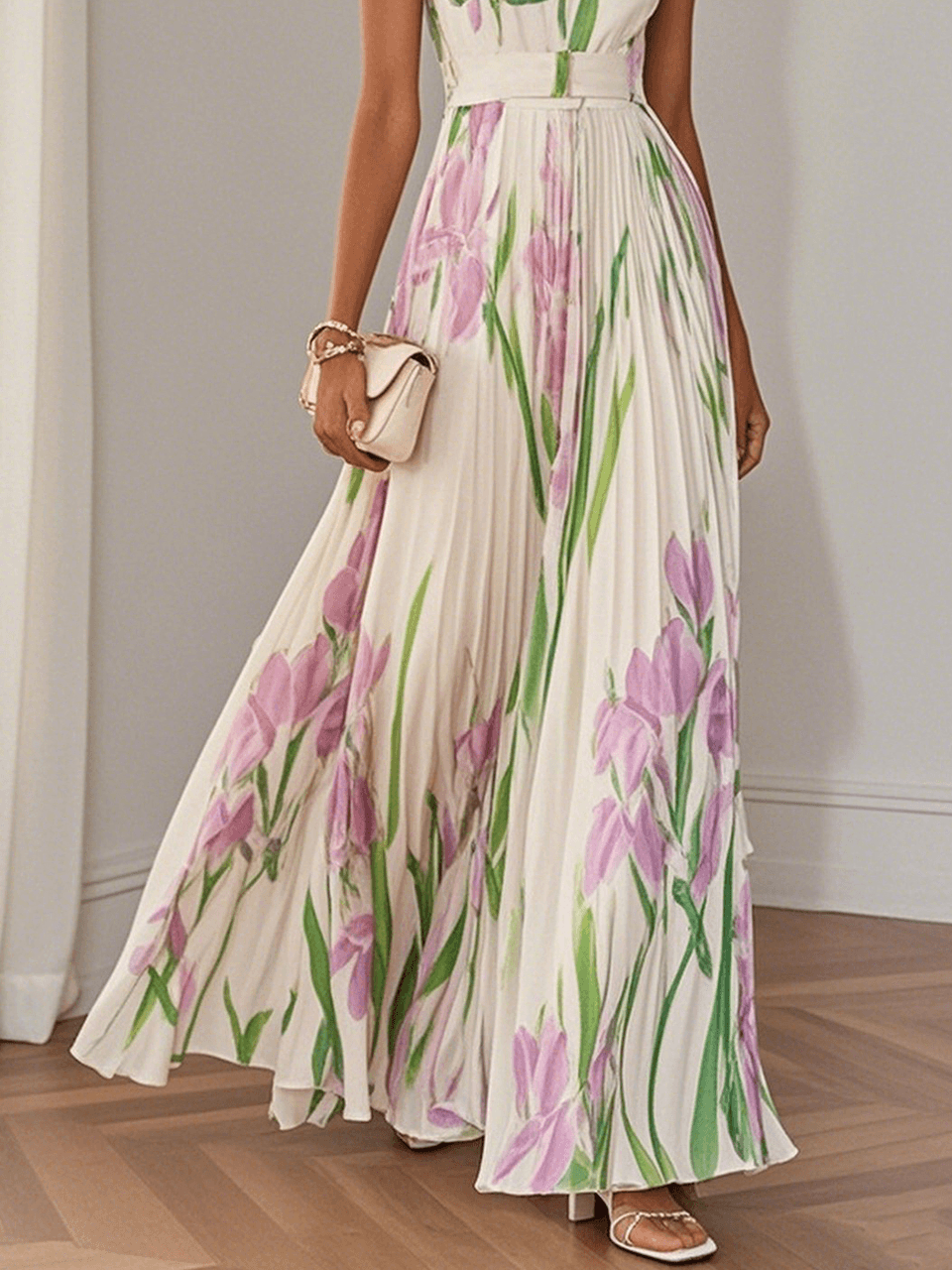 Yara™ – Pleated chiffon maxi dress