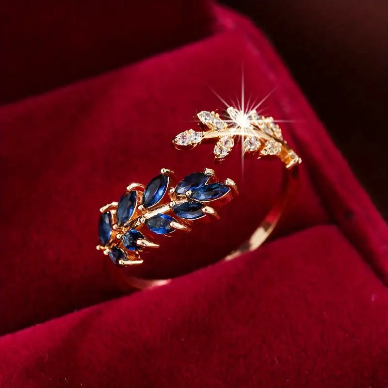 Gold Sapphire Leaf Ring