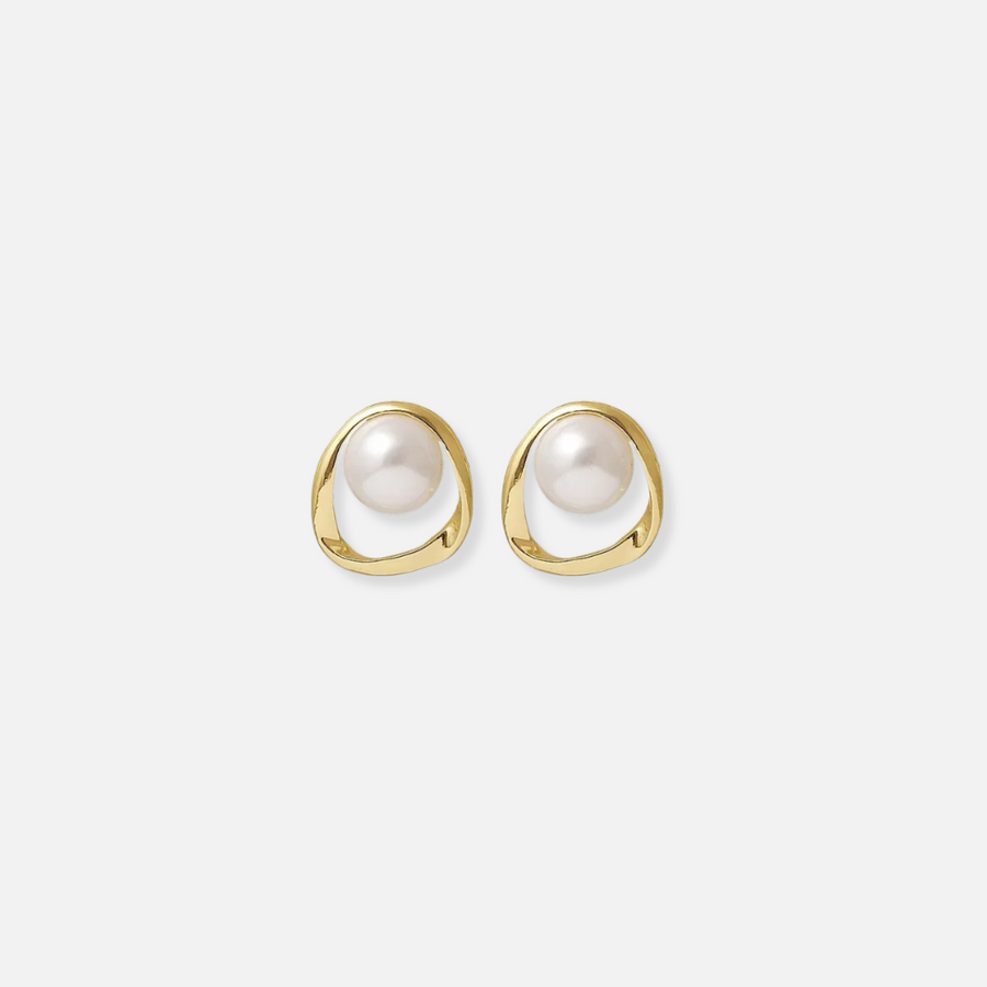 Pearl with Gold Triangle Earrings