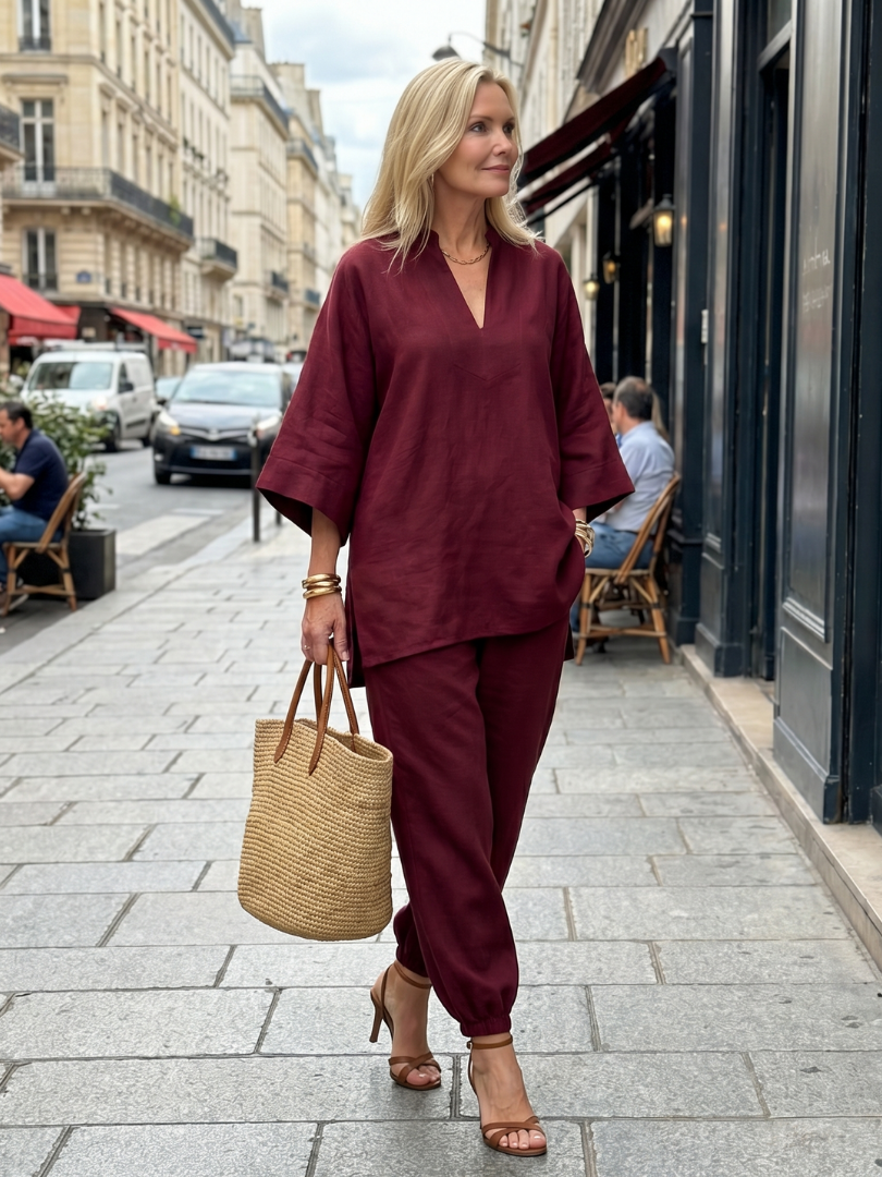 Georgiana | V-Neck Tunic and Gathered Trouser Set