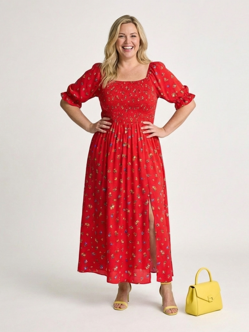 Delphine | Square Neck Floral Midi Dress