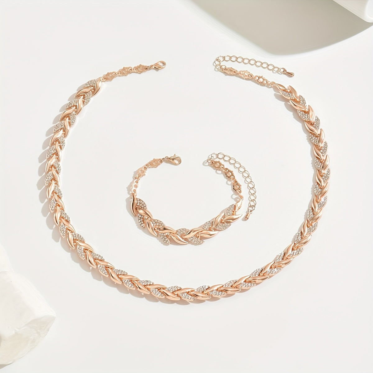 Rose Gold Leaf Link Jewellery Set
