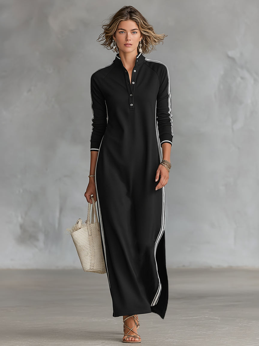 Sweatshirt maxi dress with button collar