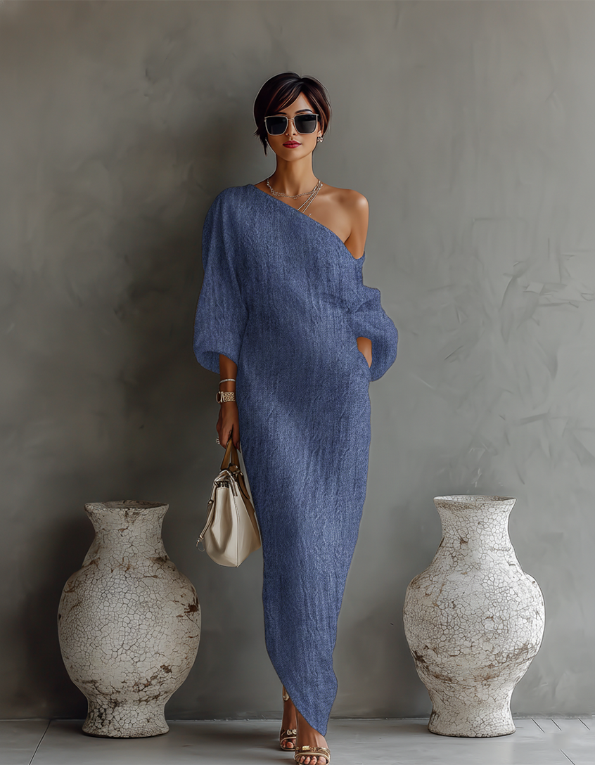 Ivory linen off-shoulder dress