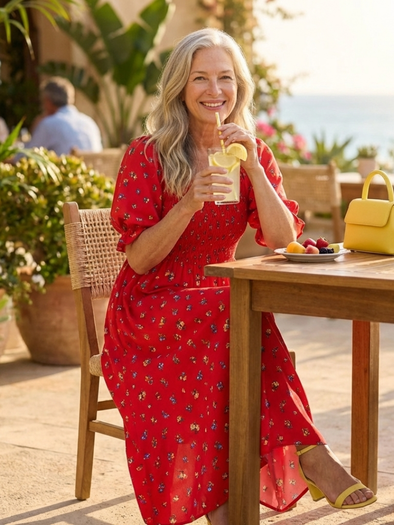 Delphine | Square Neck Floral Midi Dress