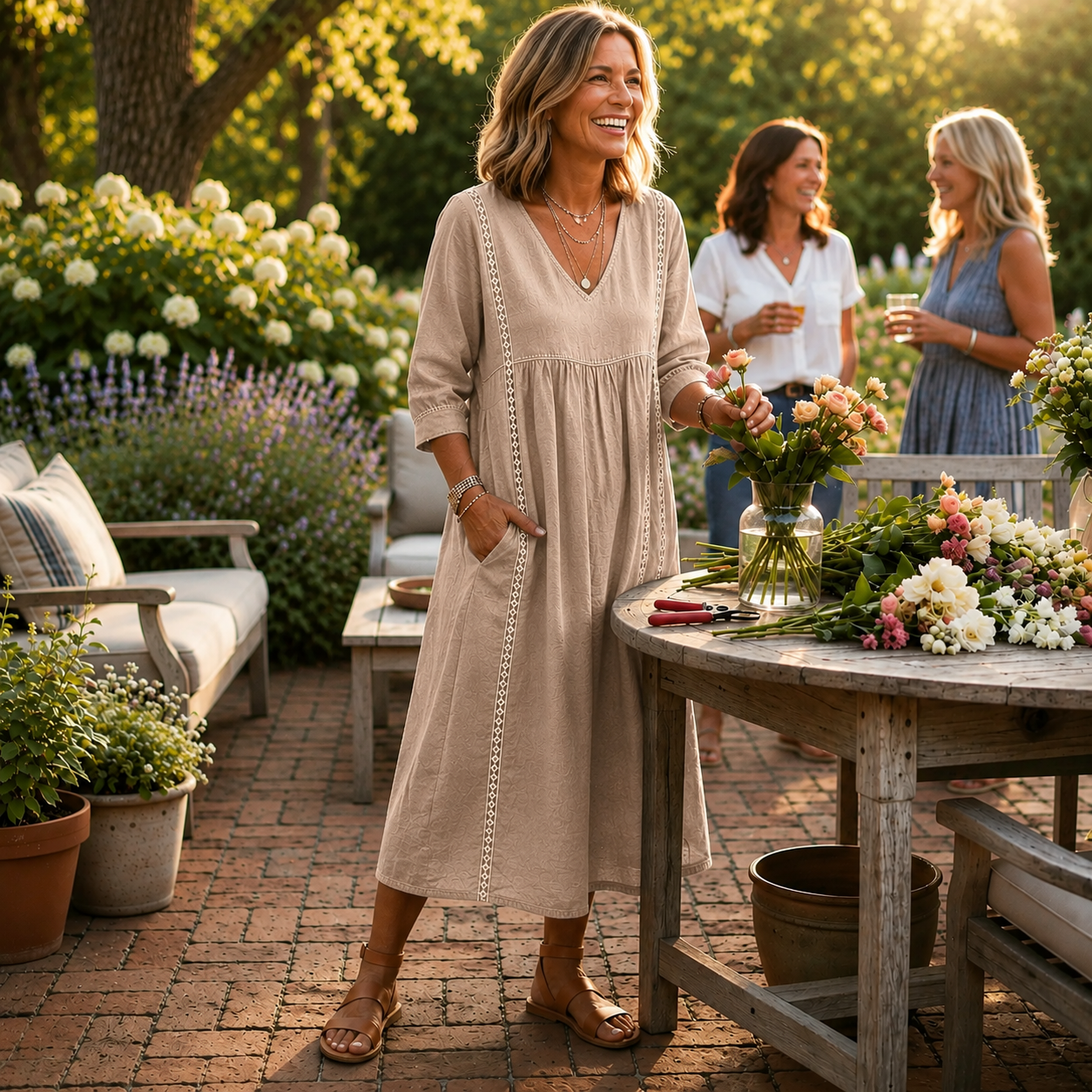 Emma | Elegant Lightweight Maxi Dress with Ruched 3/4 Sleeves