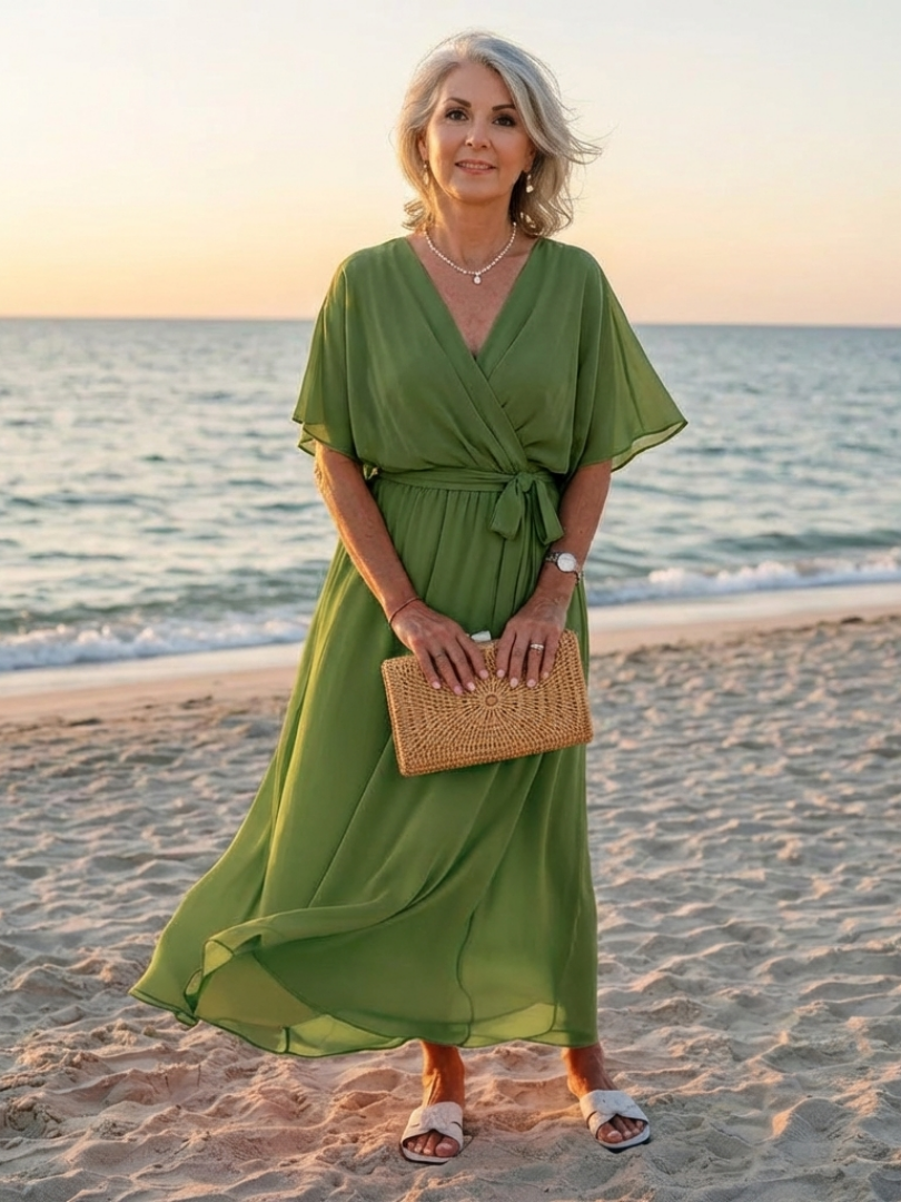 Elysia | V-Neck Draped Waist Tie Midi Dress