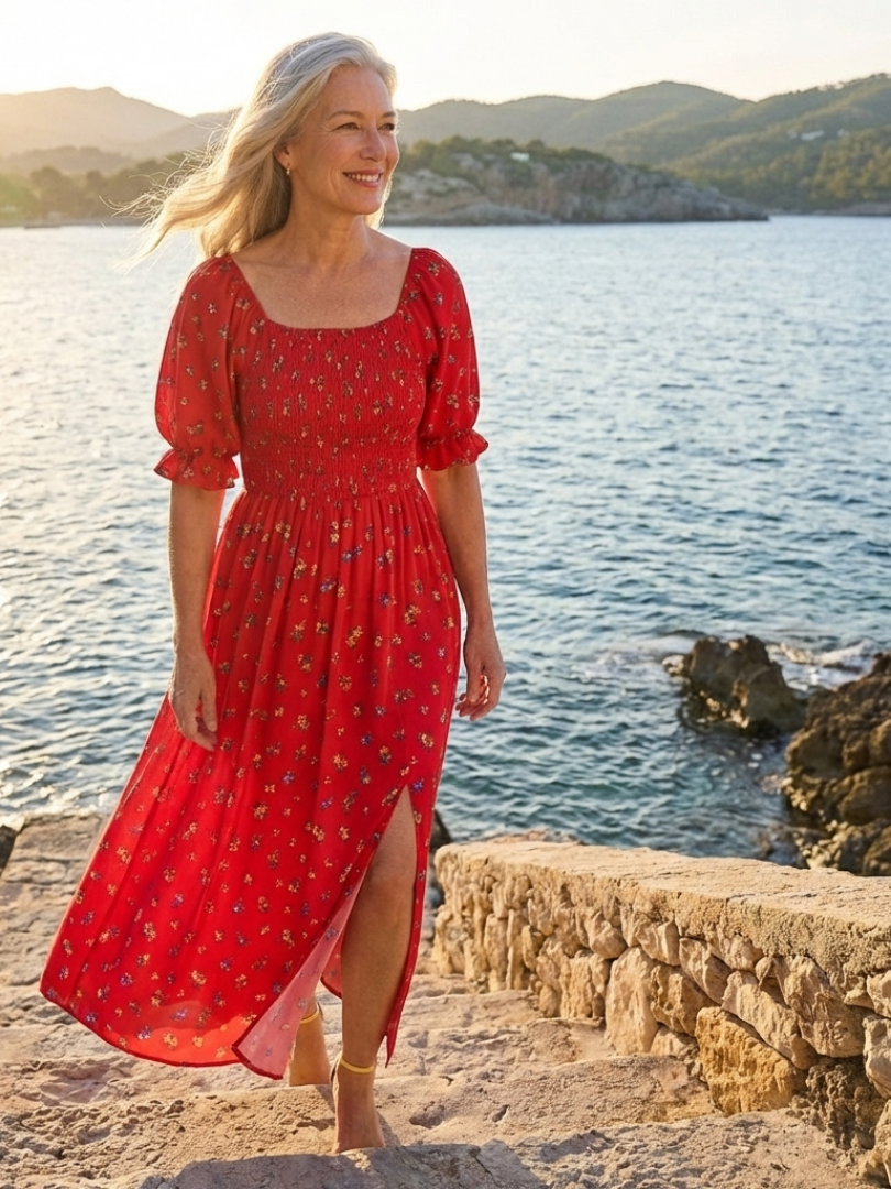 Delphine | Square Neck Floral Midi Dress