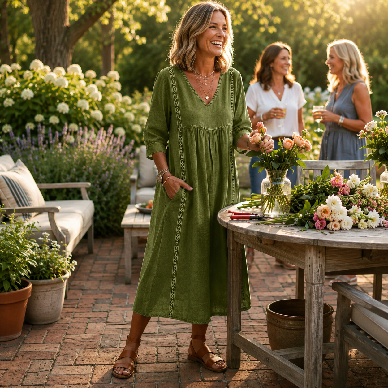 Emma | Elegant Lightweight Maxi Dress with Ruched 3/4 Sleeves
