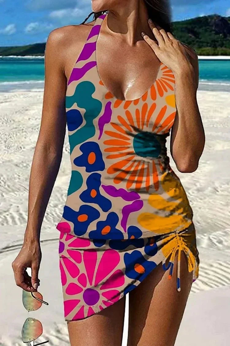 Fiesta – Floral Graphic Tankini with Matching Shorts and Tummy Control