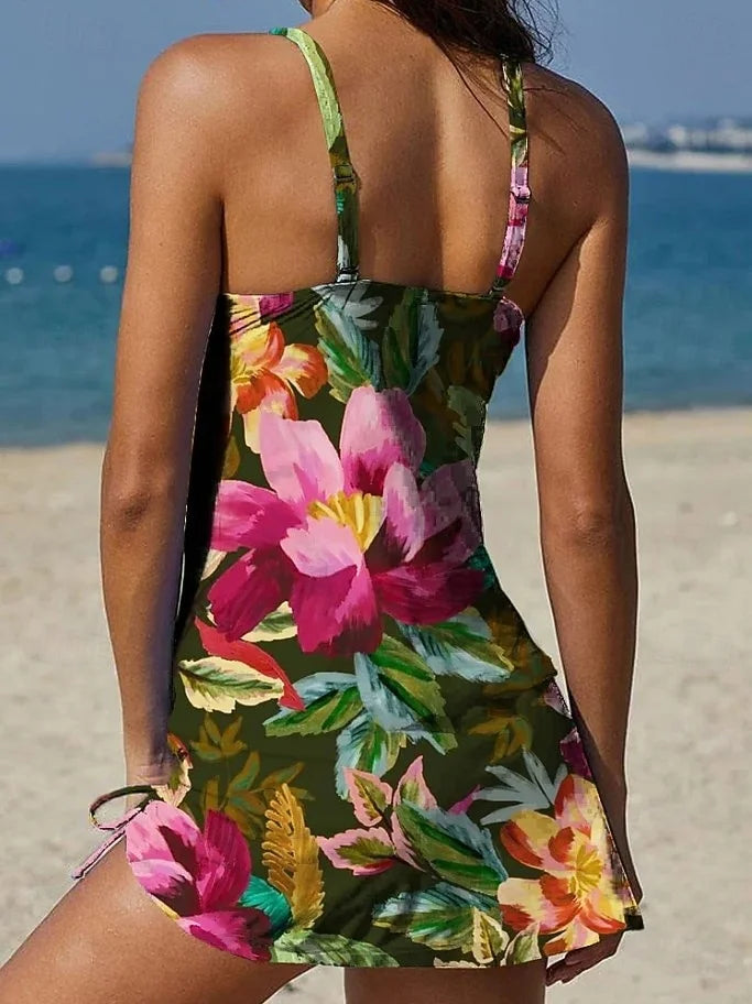Fiesta – Floral Graphic Tankini with Matching Shorts and Tummy Control
