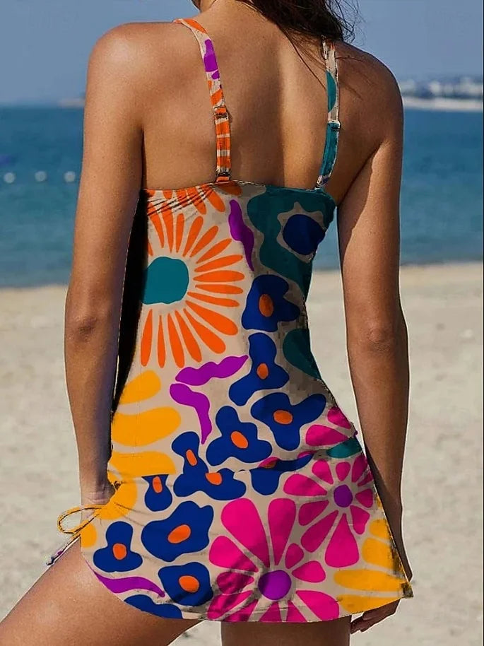 Fiesta – Floral Graphic Tankini with Matching Shorts and Tummy Control