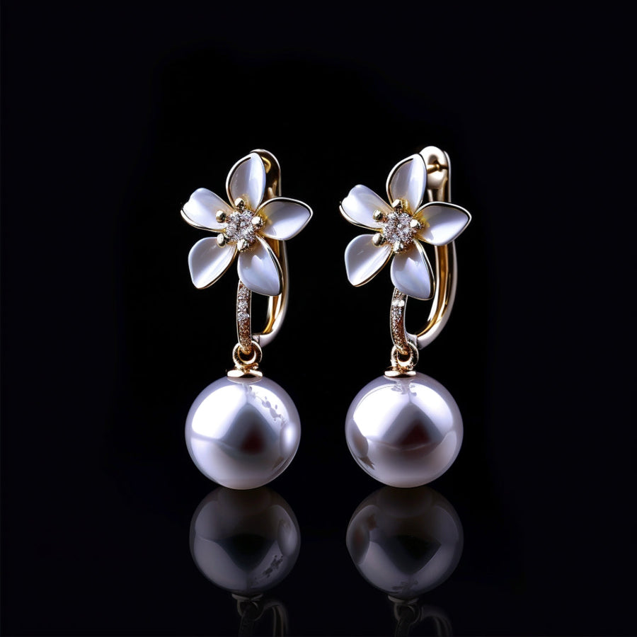 Purple Flower & Pearl Earrings