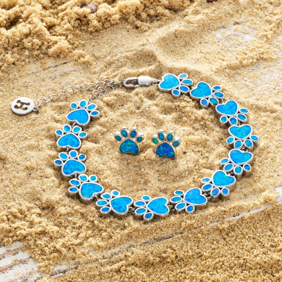 Oceanic Paw Silver Bracelet and Earrings Set