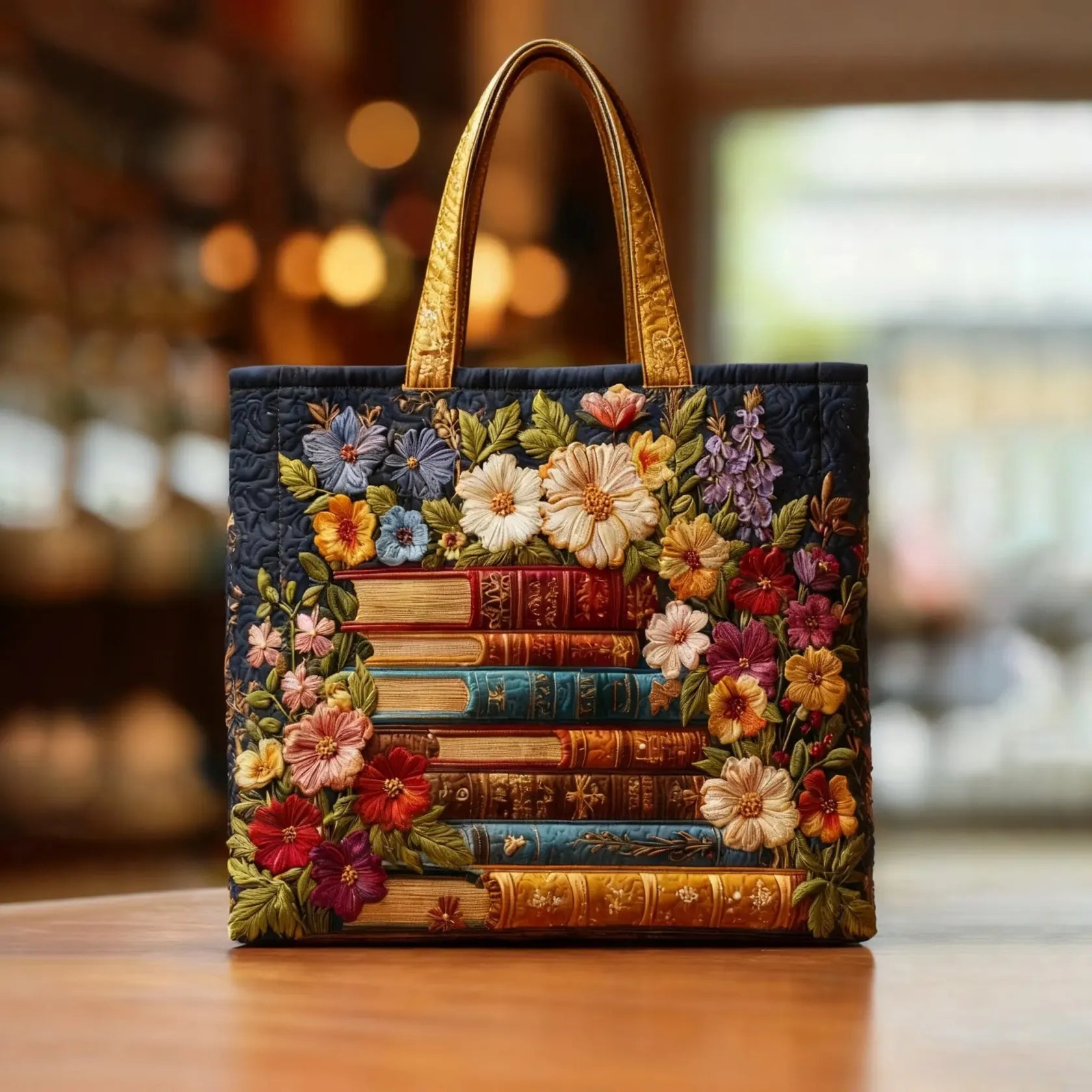 Handcrafted Tote Bag - Floral Print with Books