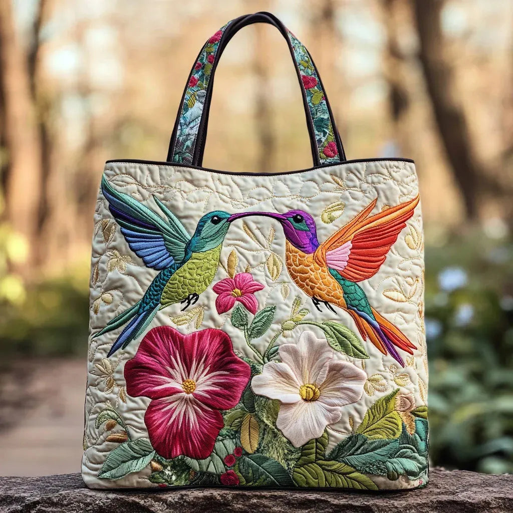 Quilted Bag - Hummingbird with White Flowers