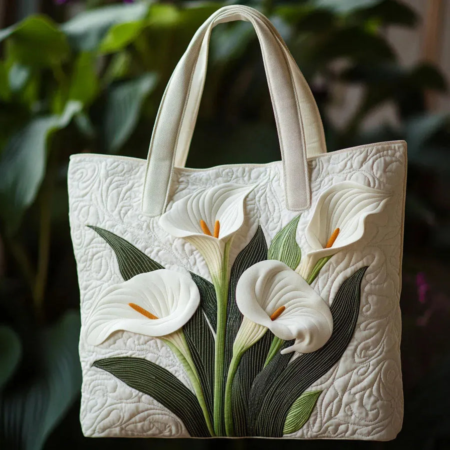 Handcrafted Quilted Bag - White Lilies