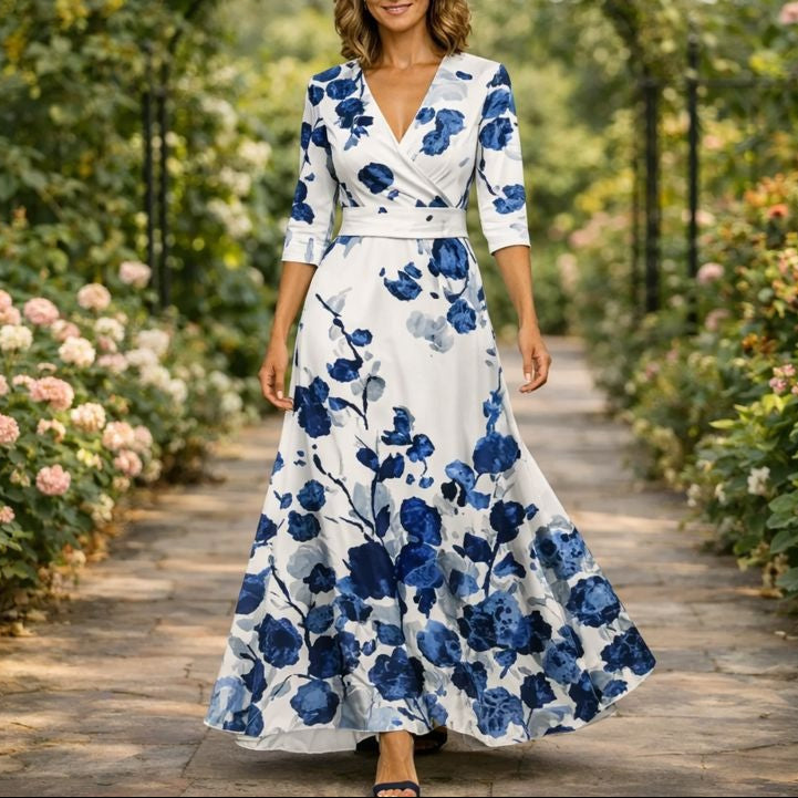 Fleur™ – Elegant floral V-neck dress