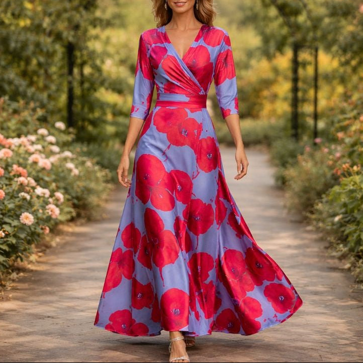 Fleur™ – Elegant floral V-neck dress