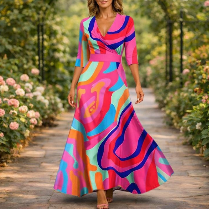 Fleur™ – Elegant floral V-neck dress