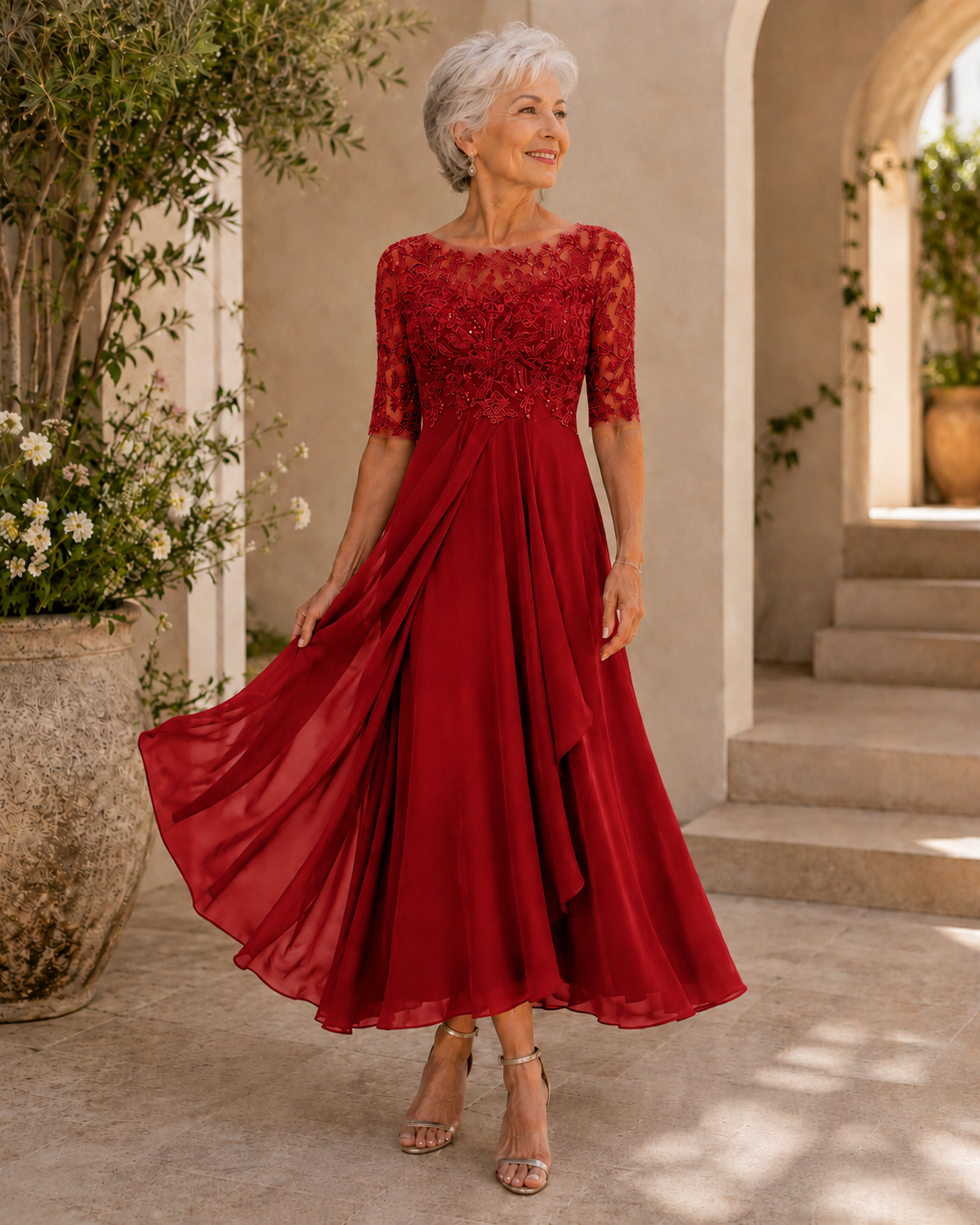 Hallie - Elegant Lace Midi Dress