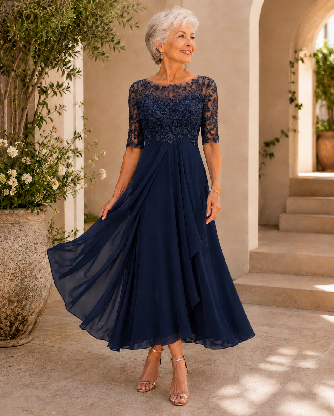 Hallie - Elegant Lace Midi Dress