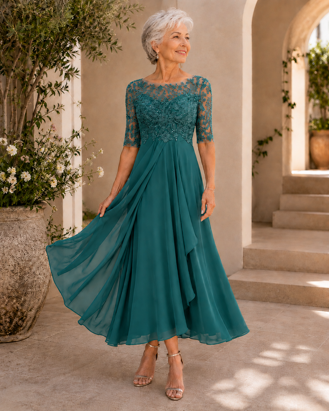 Hallie - Elegant Lace Midi Dress