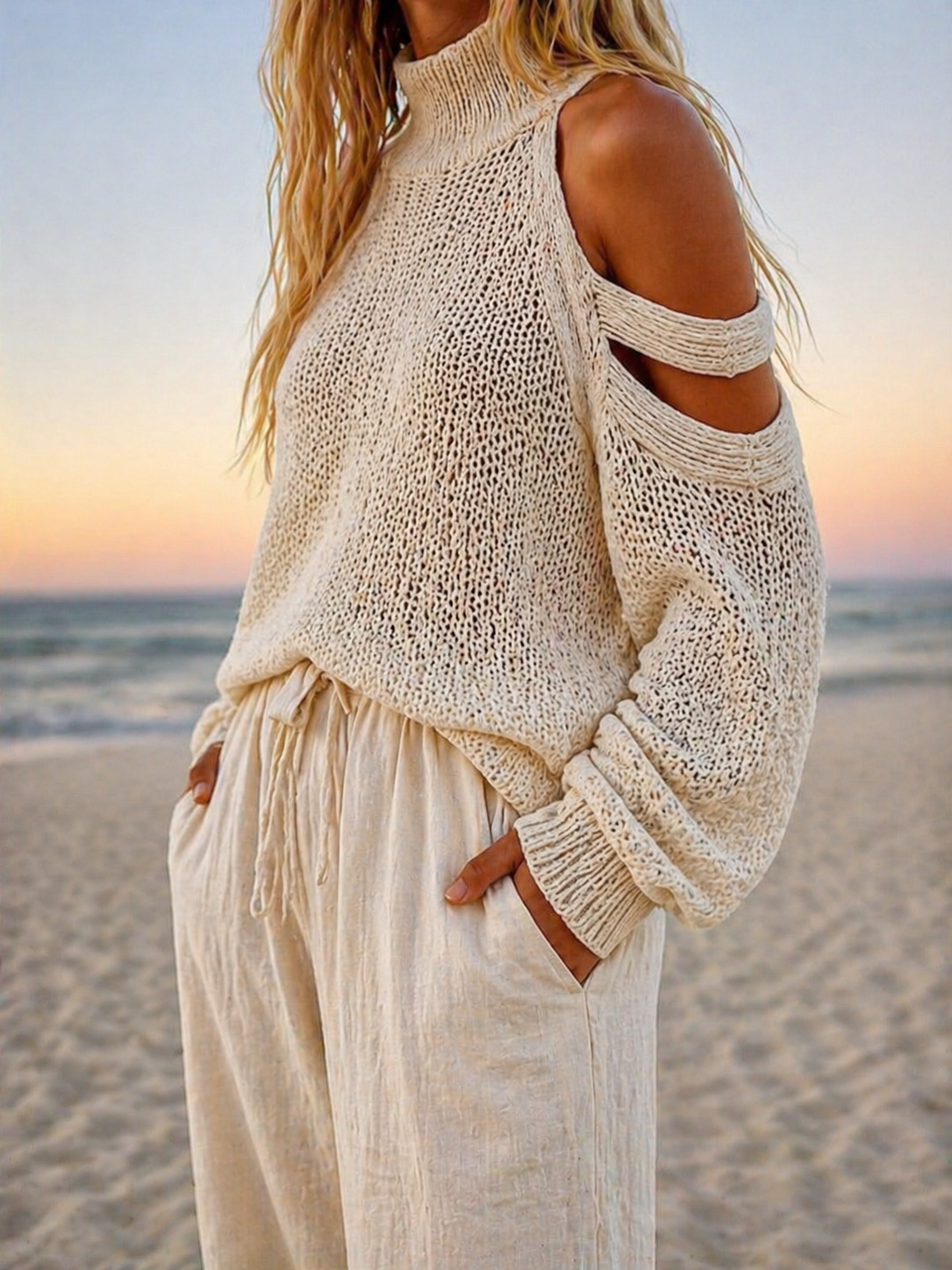 Zafira – Modern Menorca Knit Top and Wide-Leg Trouser Set
