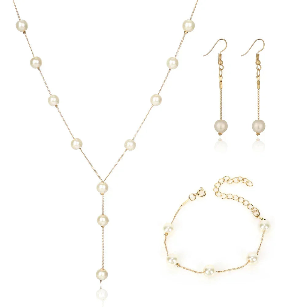 Three Piece Elegant Pearl Set in Gold