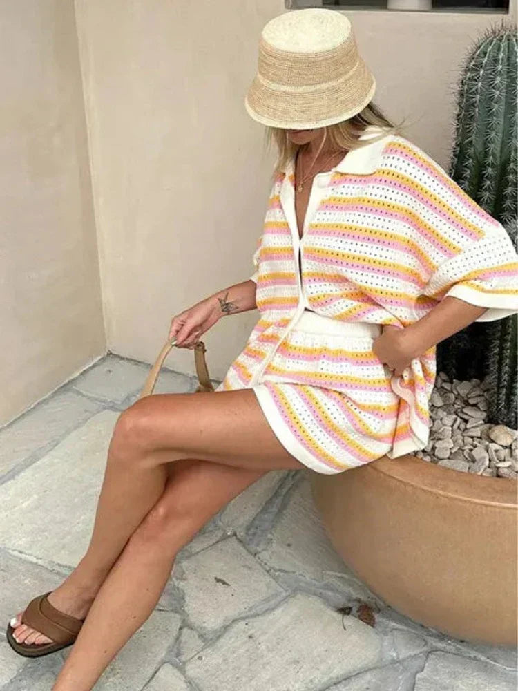 2-Piece Knitted Stripe Set for Women