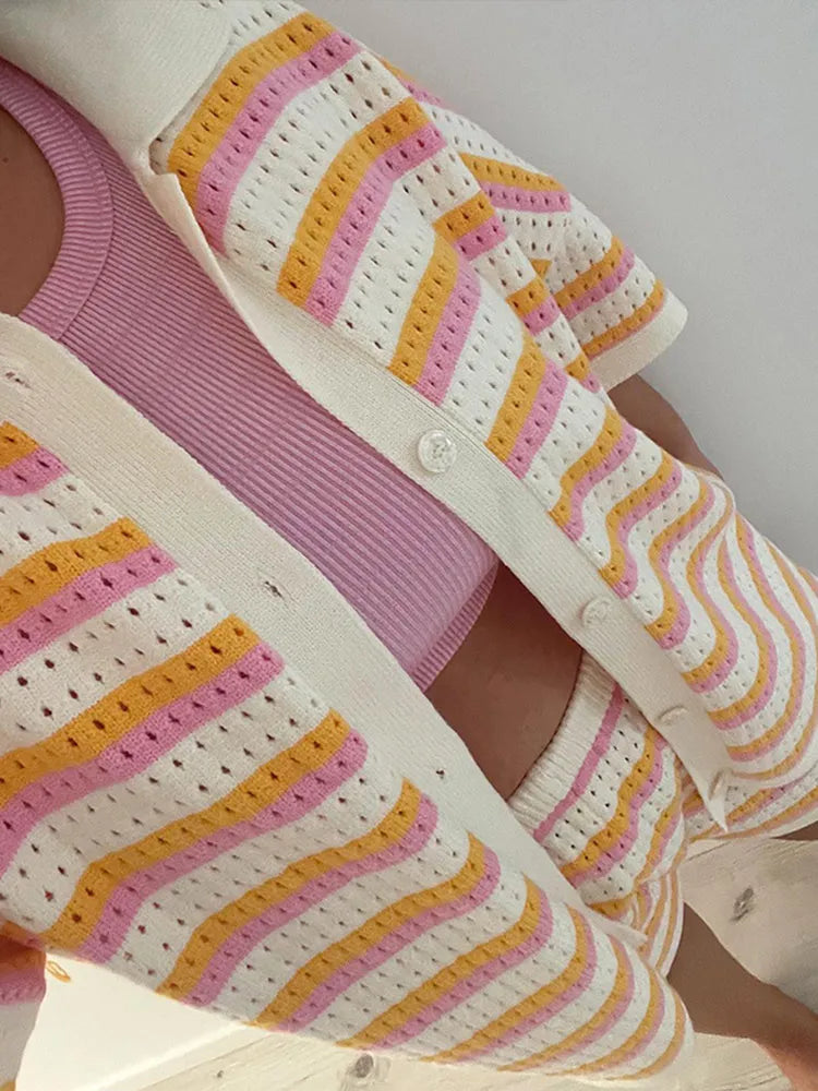 2-Piece Knitted Stripe Set for Women