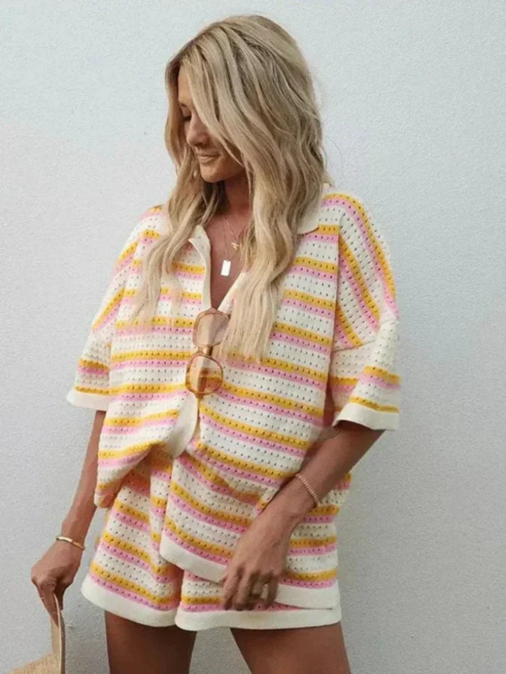 2-Piece Knitted Stripe Set for Women