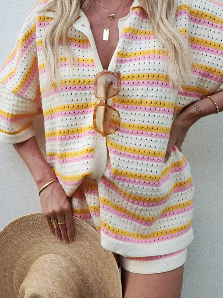 2-Piece Knitted Stripe Set for Women