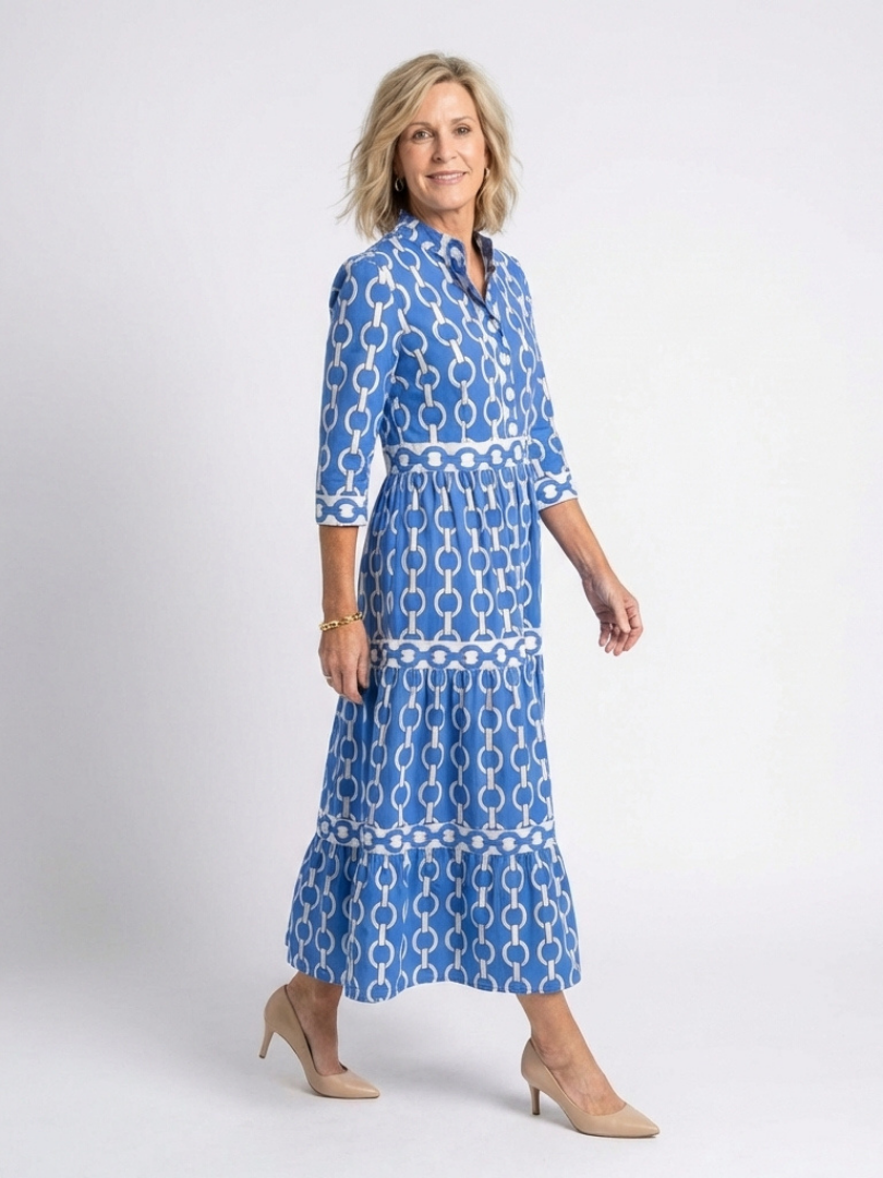 Ysolde | Chain Print Three-Quarter Sleeve Midi Dress