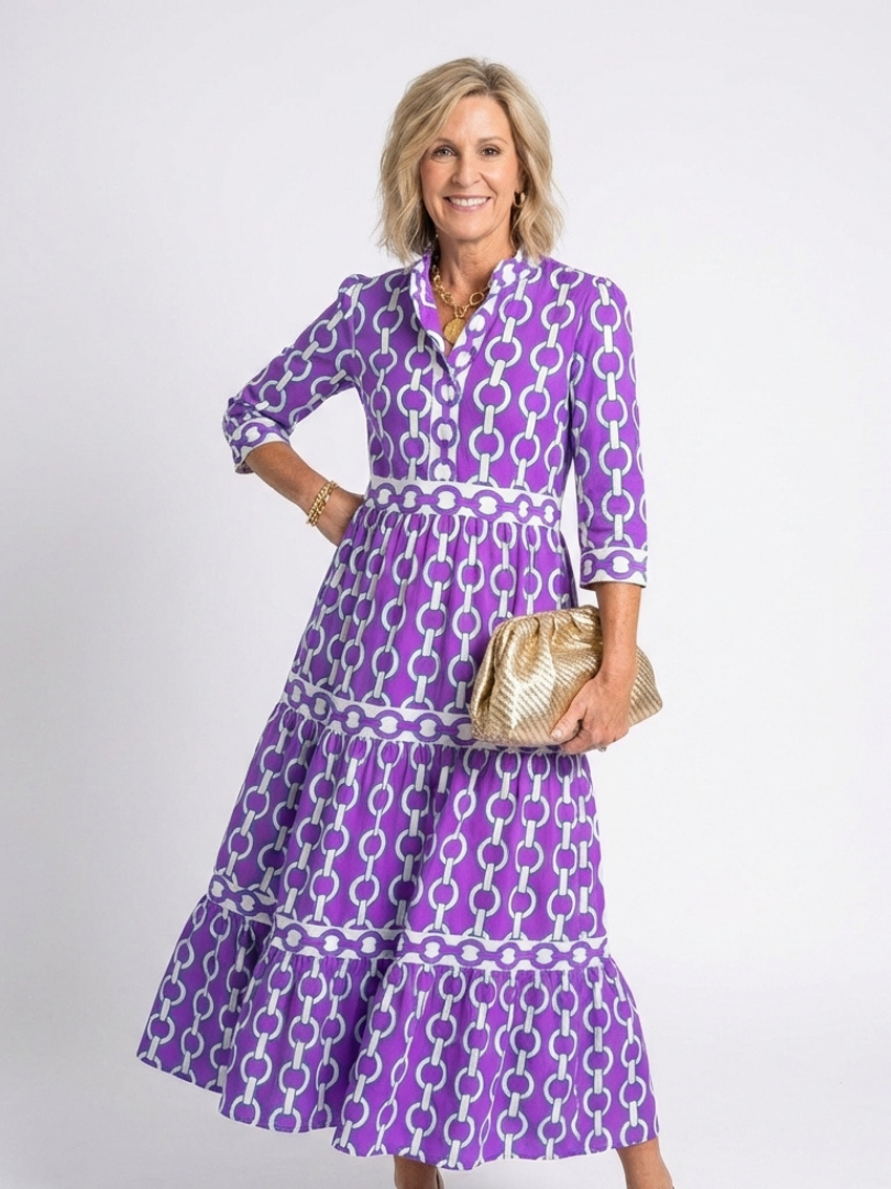 Ysolde | Chain Print Three-Quarter Sleeve Midi Dress