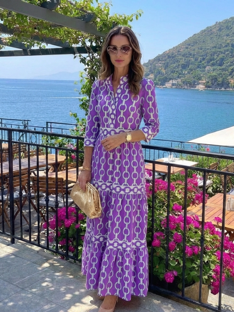 Ysolde | Chain Print Three-Quarter Sleeve Midi Dress