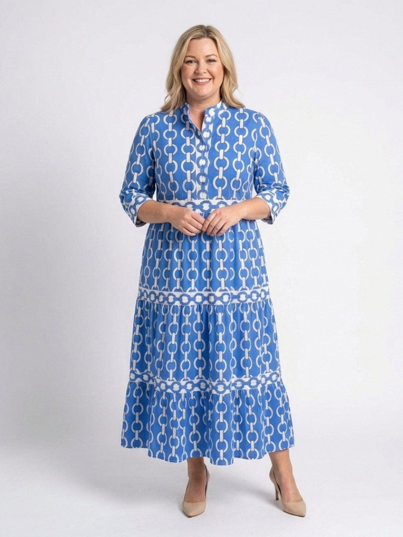 Ysolde | Chain Print Three-Quarter Sleeve Midi Dress
